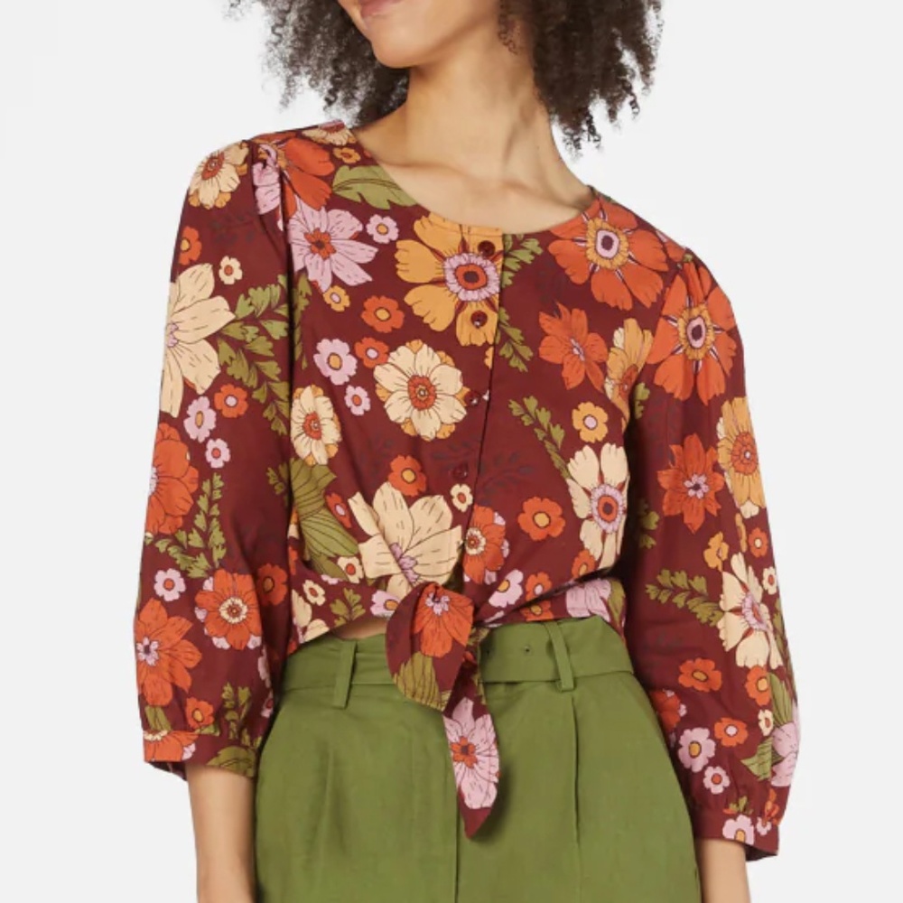 Princess Highway Brandy Floral Tie Top Chocolate NWT - Picture 2 of 8